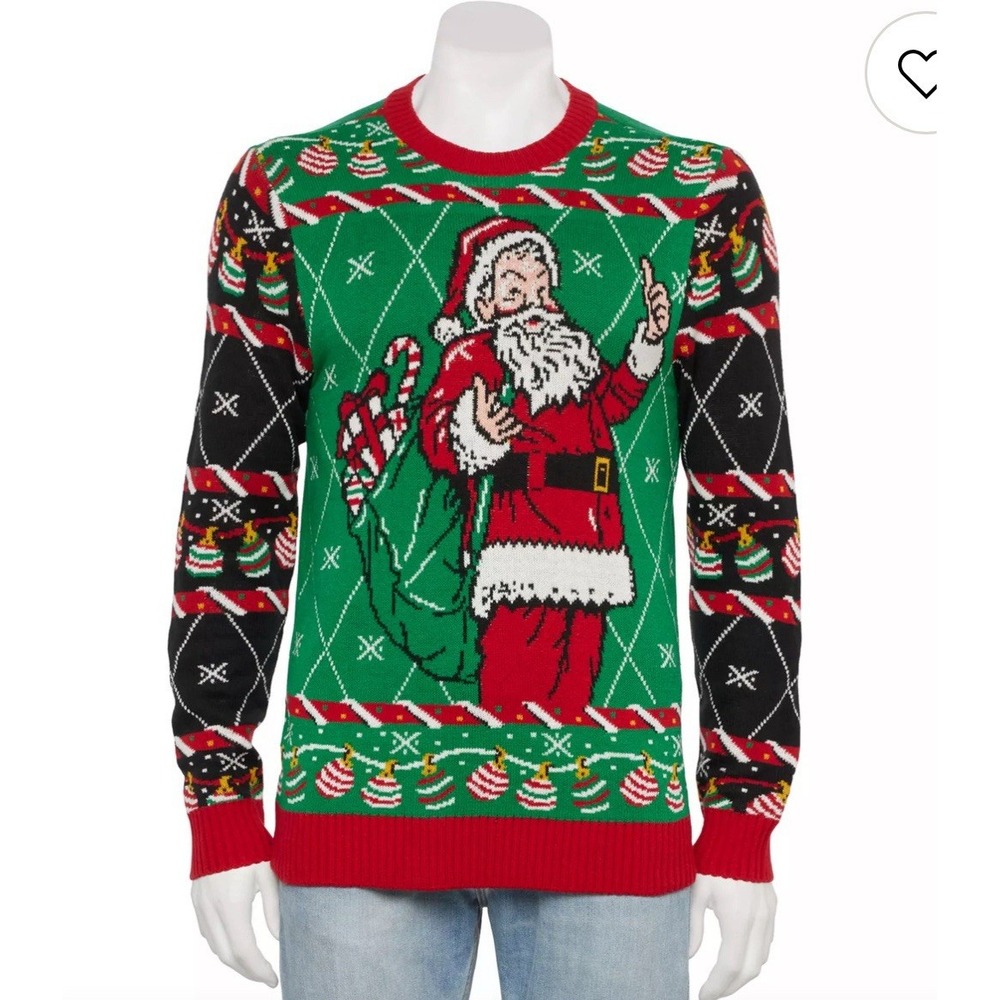 Ugly Christmas Santa Claus & Decorations Holiday Sweater Medium NWT‎
